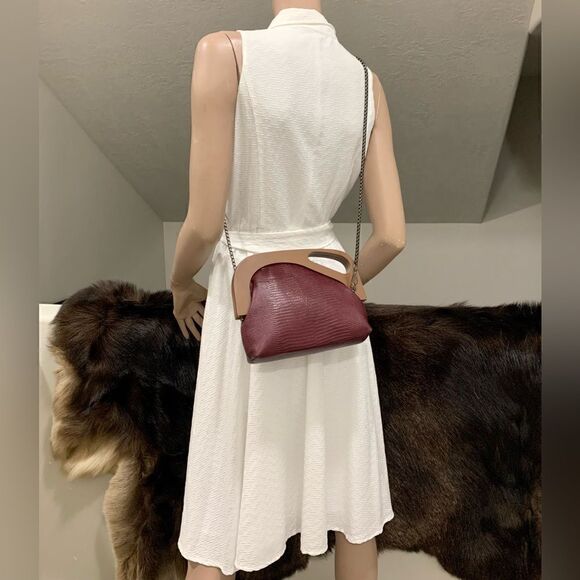 Handmade Genuine Embossed Leather Wooden Frame Clutch/Crossbody/Evening Bag - Picture 6 of 14